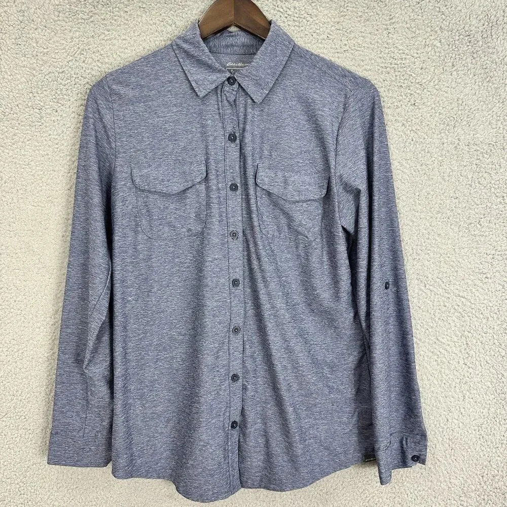 Eddie bauer top womens medium‎ blue travex  button roll tab sleeve outdoors